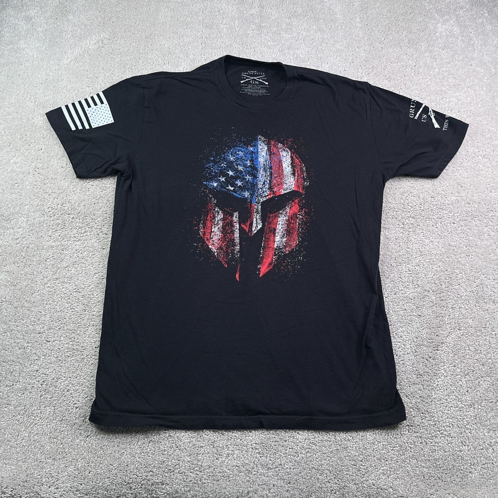 Grunt Style Shirt Mens Large Black Spartan American Flag Graphic Tee Patriotic